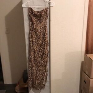 Leopard Print Slip Maxi Dress - Brown/Tan